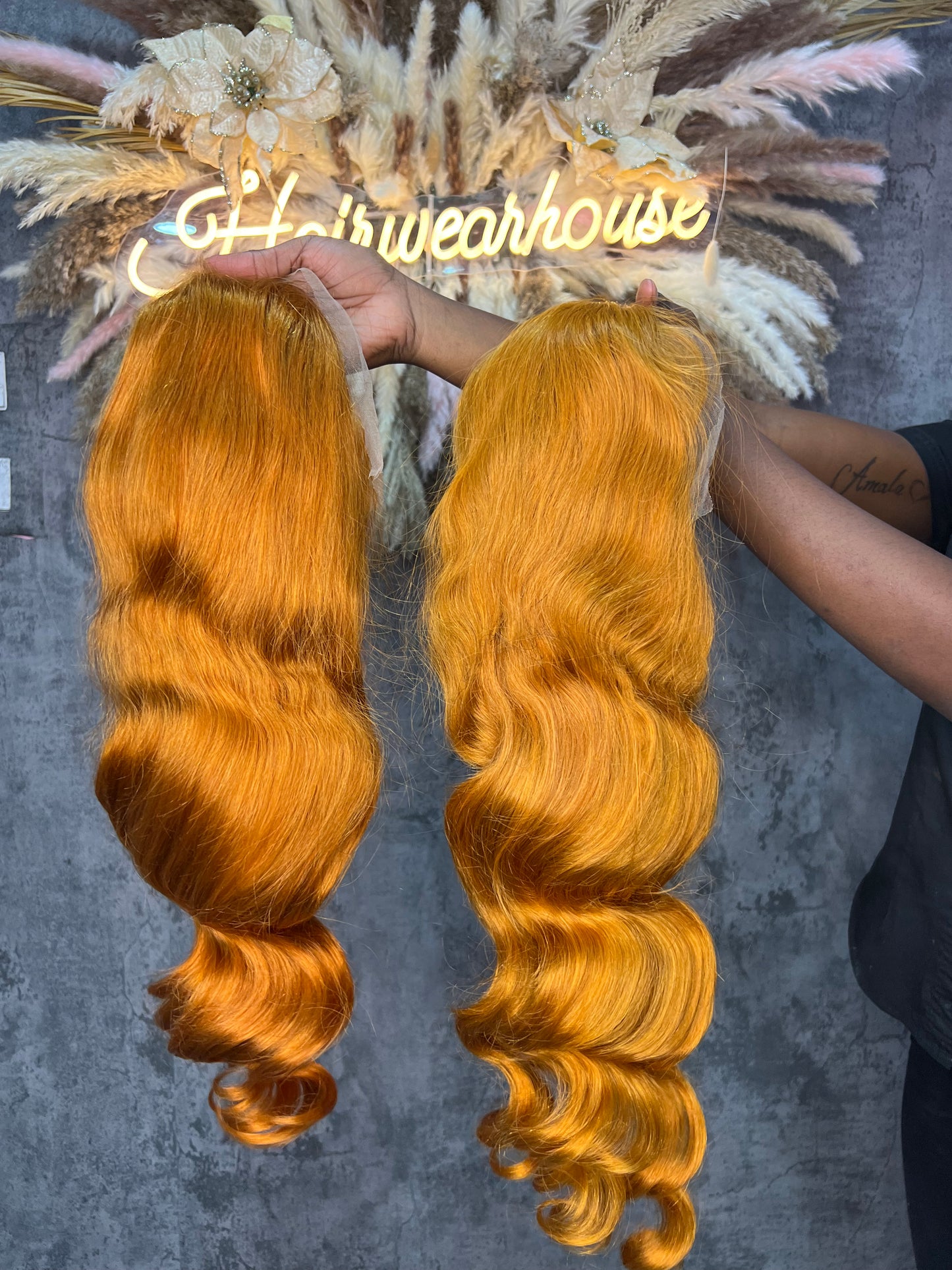 100% Human BodyWave ginger  13x6 TRANSPARENT lace front  wig , pre plucked hairline