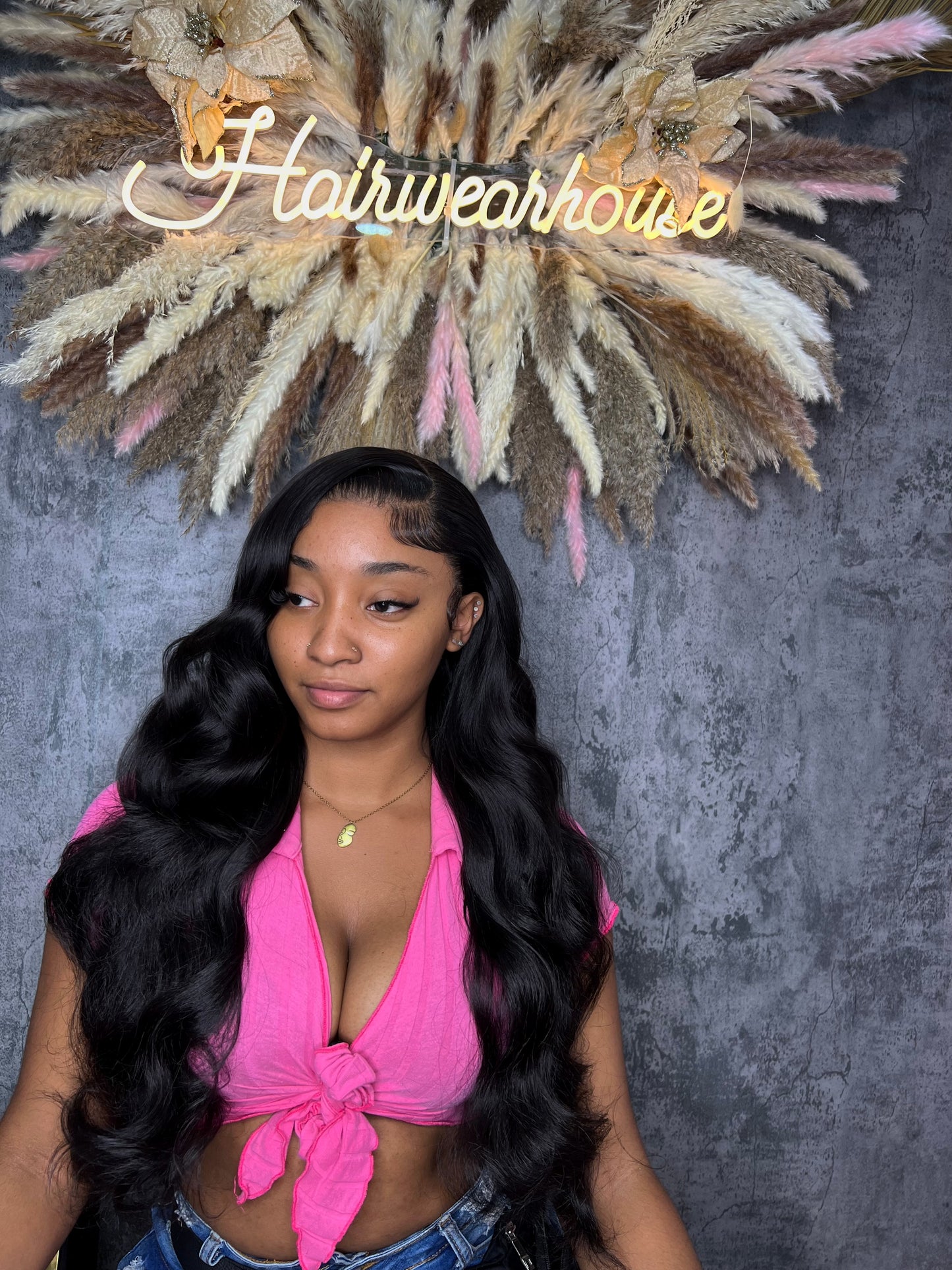 UNIT NAME SLEEK : 13x6x2 PREMIUM MIX FIBER ( HUMAN BLEND )HD LACE FRONT WIG