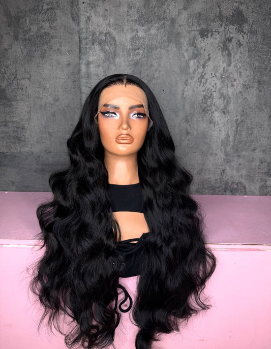 UNIT NAME ALLIE: 13x6x2 PREMIUM MIX FIBER ( HUMAN BLEND )HD LACE FRONT WIG