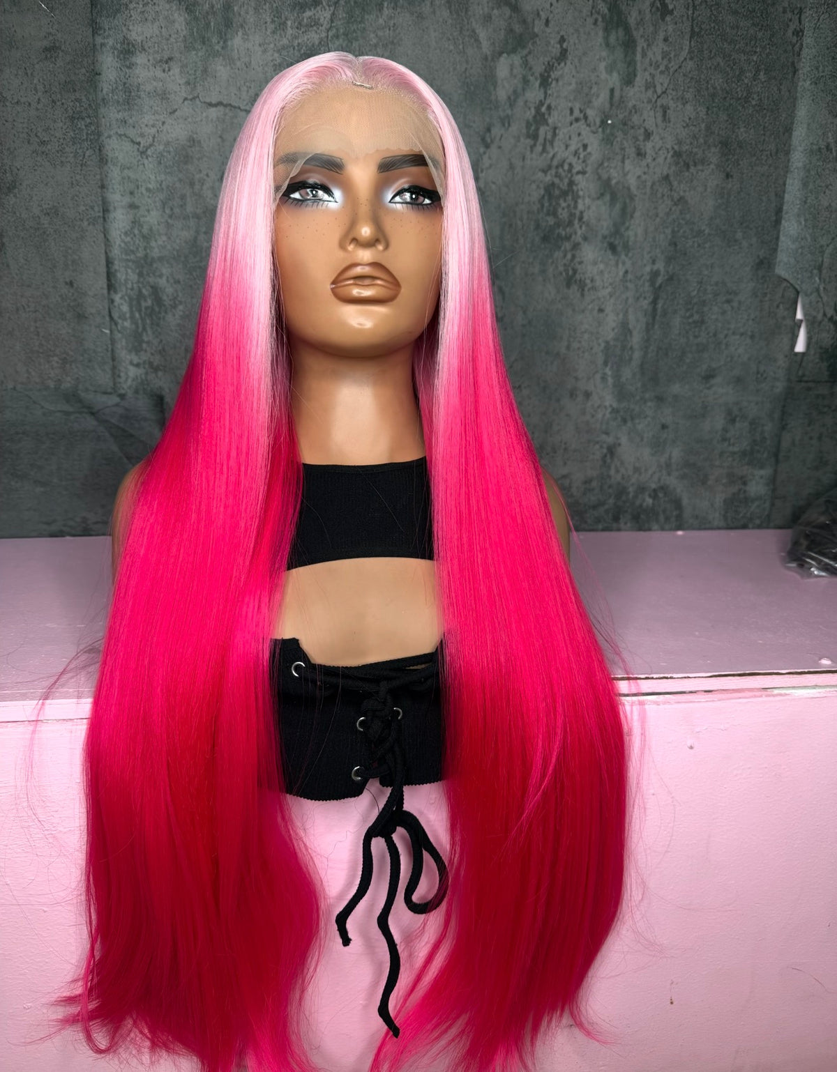 UNIT NAME STRAWBERRY : 13x6x2 PREMIUM MIX FIBER ( HUMAN BLEND )HD LACE FRONT WIG
