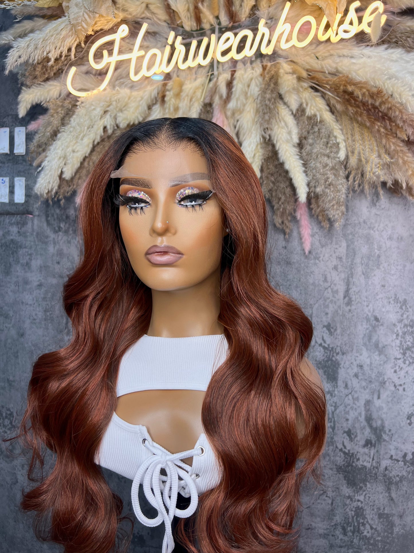 UNIT NAME: EMBER 5x5 PREMIUM MIX FIBER (HUMAN BLEND) LACE FRONT WIG