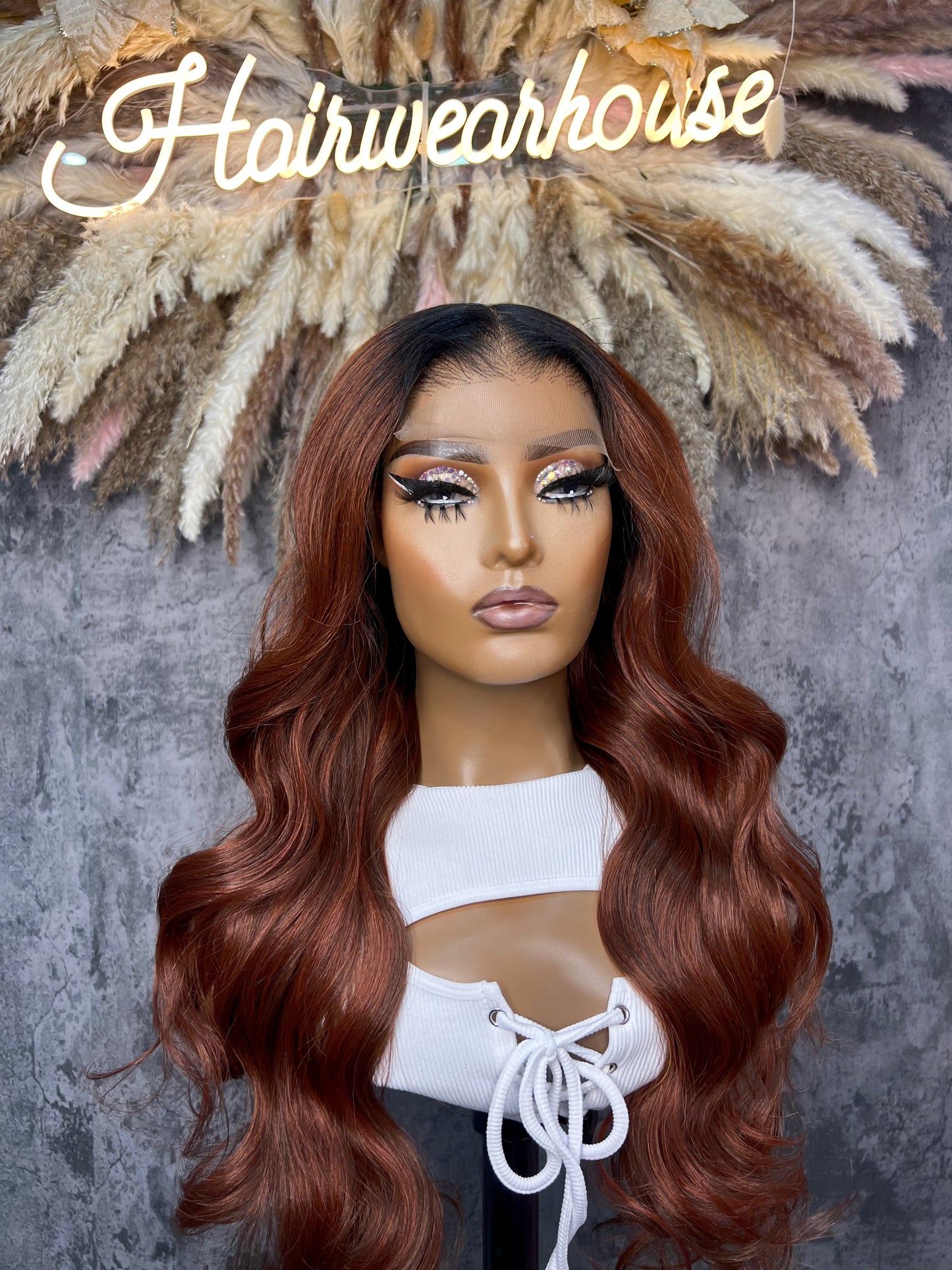 UNIT NAME: EMBER 5x5 PREMIUM MIX FIBER (HUMAN BLEND) LACE FRONT WIG