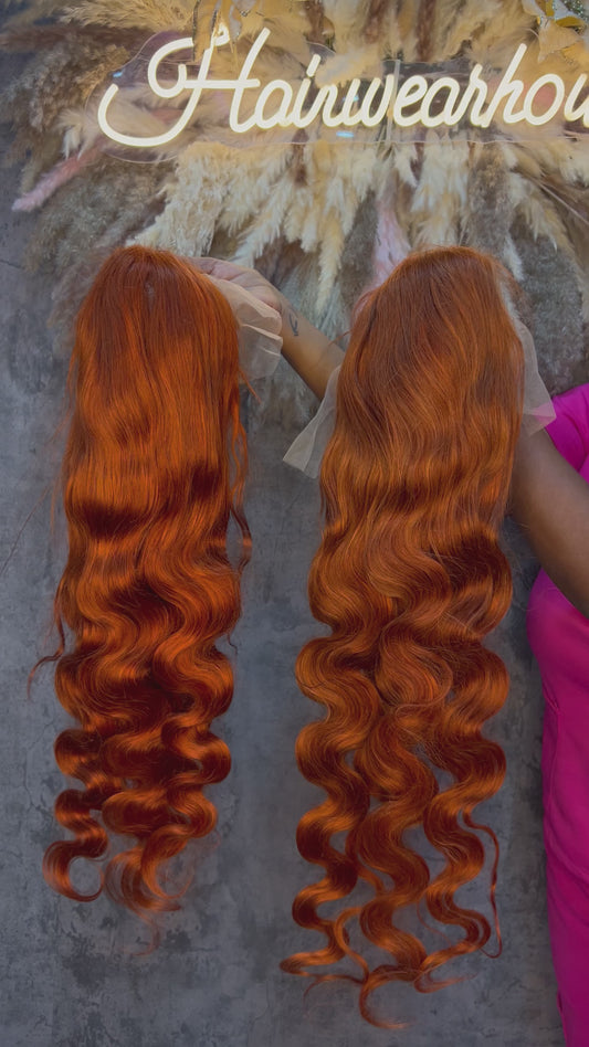 100% Human BodyWave ginger  13x6 TRANSPARENT lace front  wig , pre plucked hairline